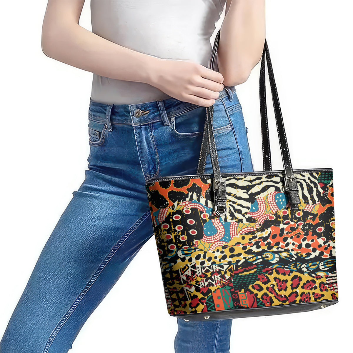 Africa Animal Pattern Leather Tote Bag DT02