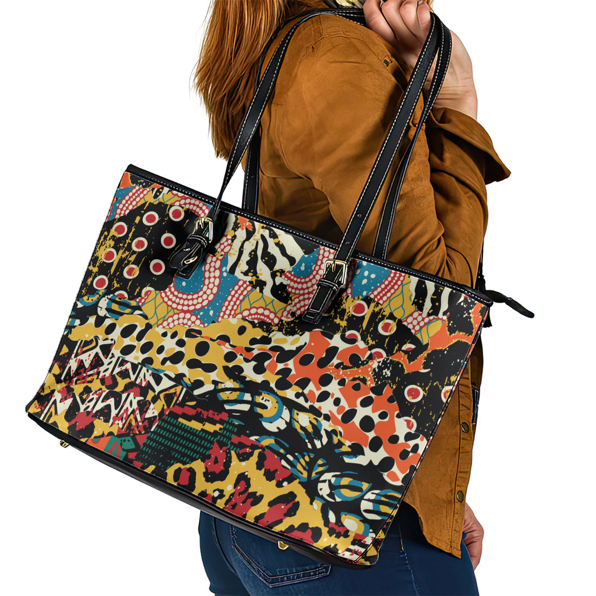 Africa Animal Pattern Leather Tote Bag DT02