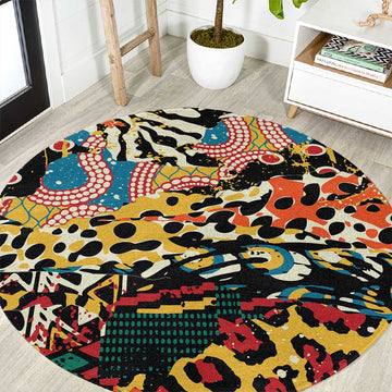 African Wildlife Round Carpet Animal Pattern DT02