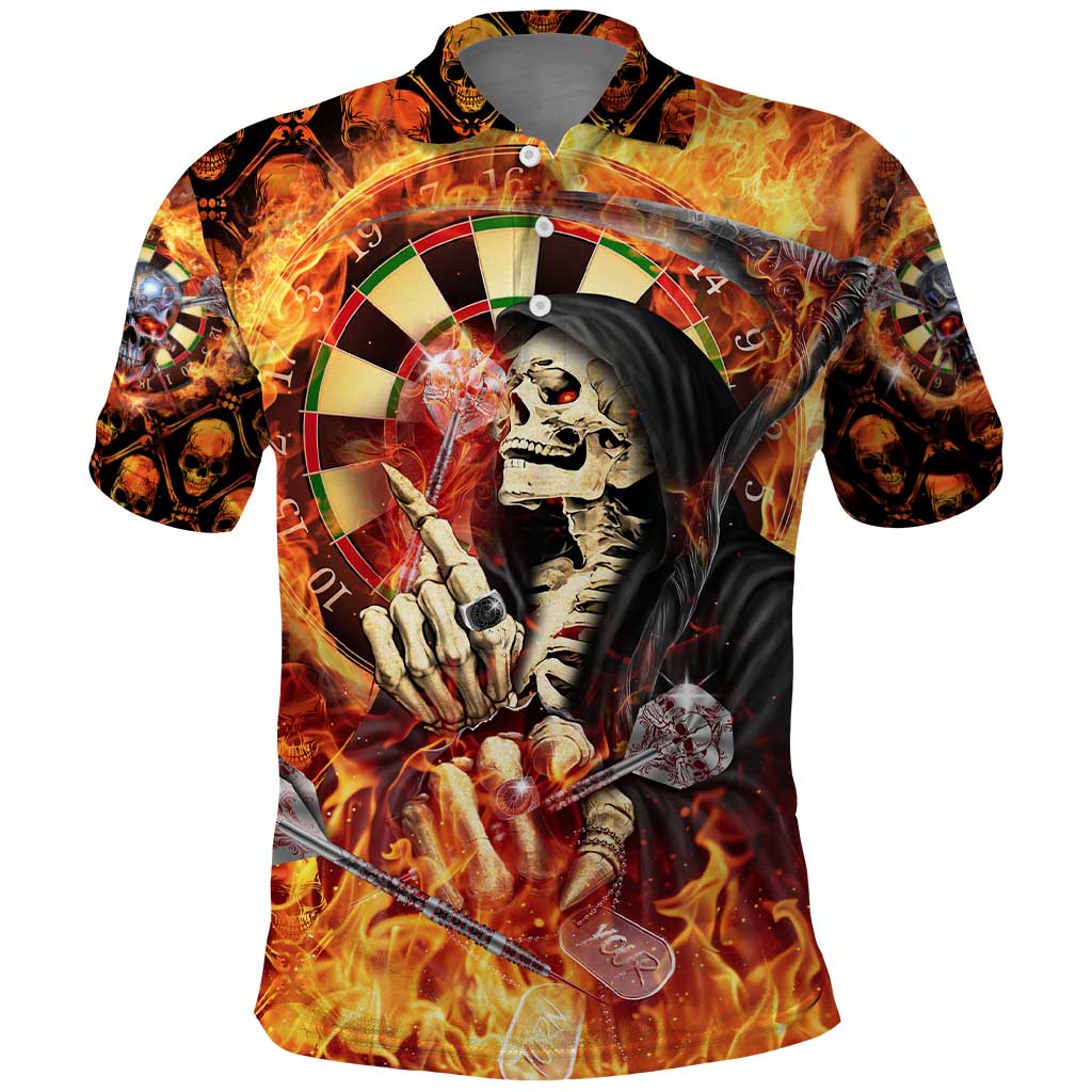 Personalised Skull Darts Polo Shirt Death In Fire DT02
