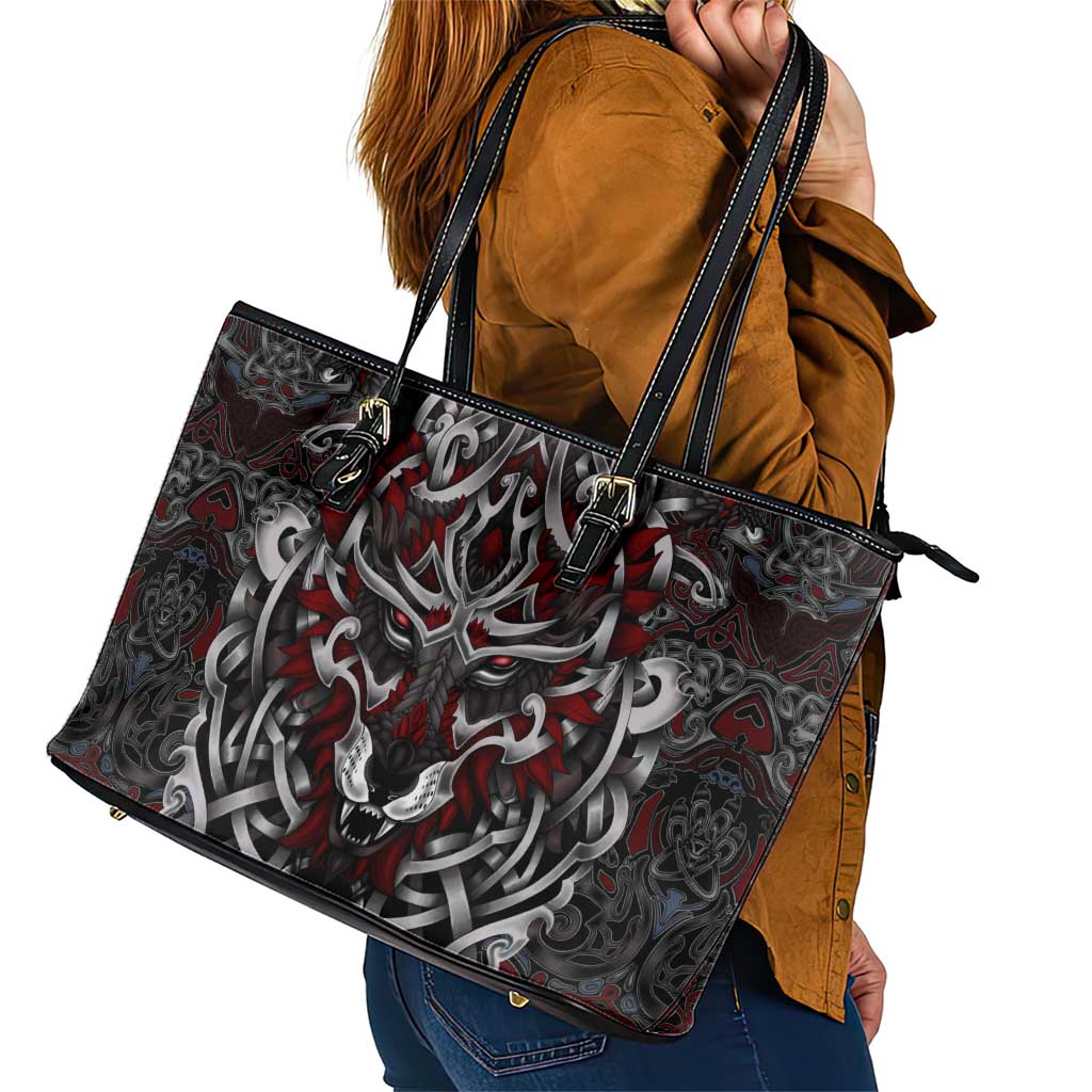 Celtic Wolf Fenrir Vikings Leather Tote Bag Norse Mythology DT02