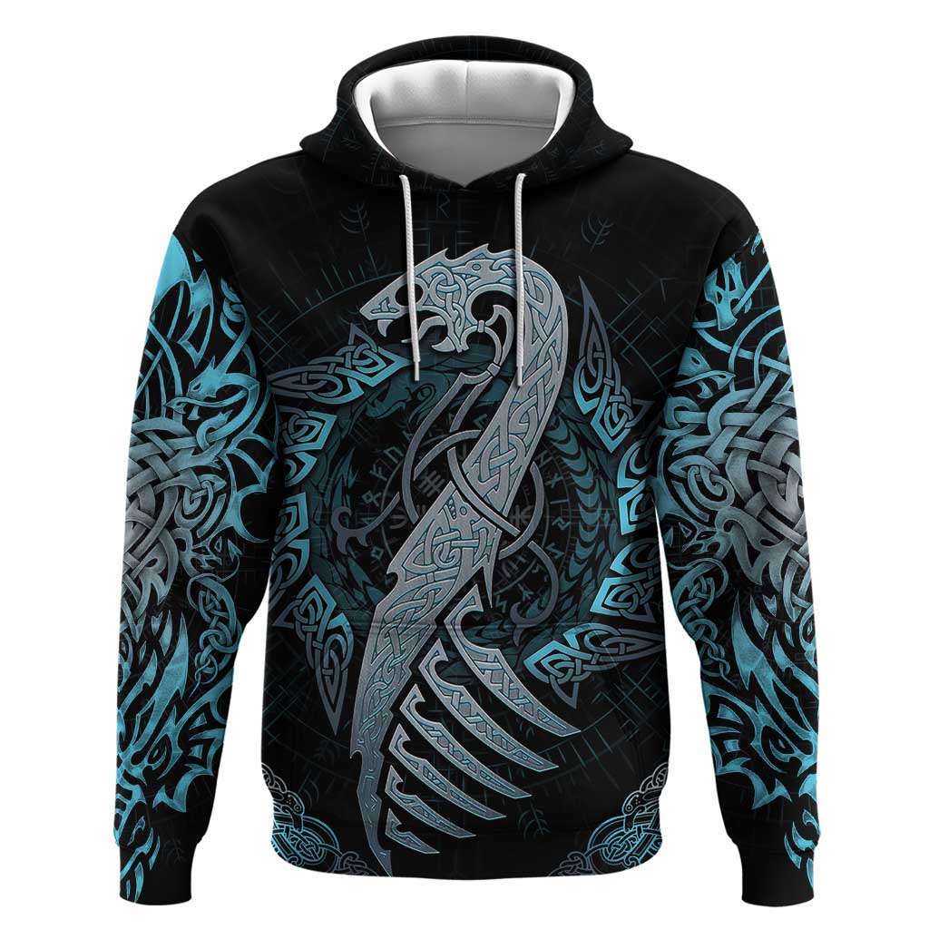 Dragon Viking With Runes Hoodie Blue Black DT02