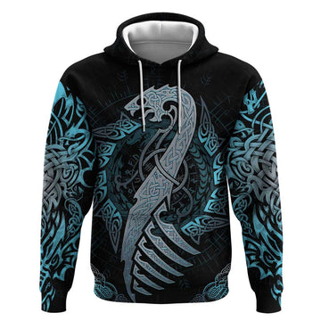 Dragon Viking With Runes Hoodie Blue Black DT02