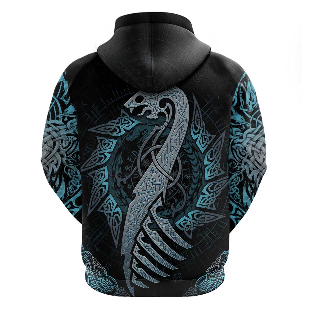 Dragon Viking With Runes Hoodie Blue Black DT02