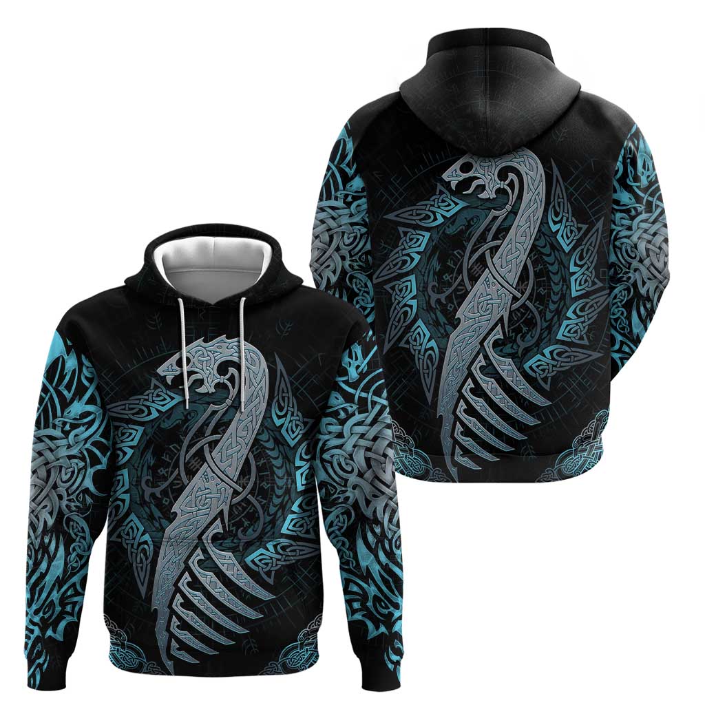 Dragon Viking With Runes Hoodie Blue Black DT02
