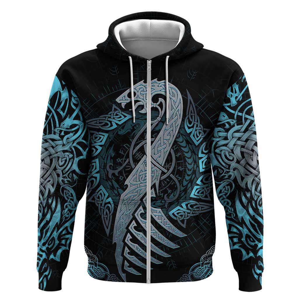 Dragon Viking With Runes Hoodie Blue Black DT02