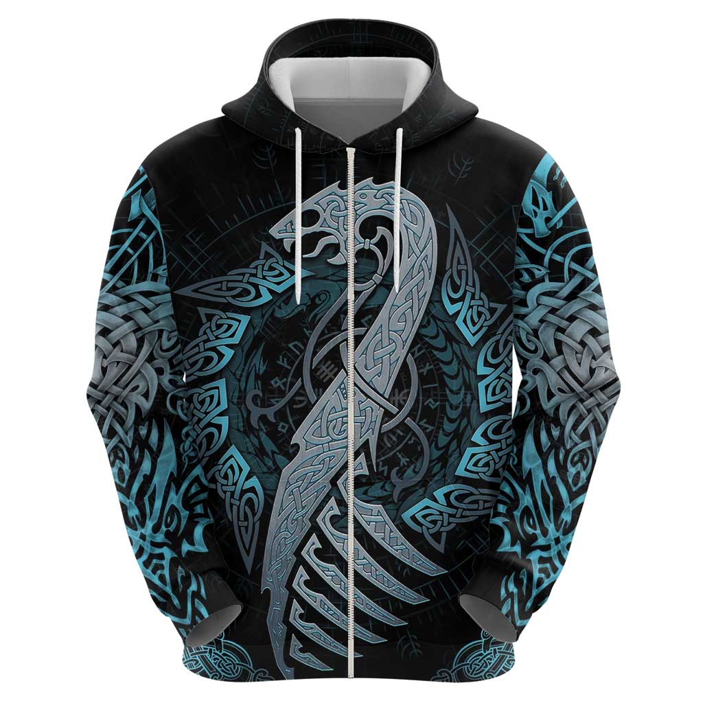 Dragon Viking With Runes Hoodie Blue Black DT02