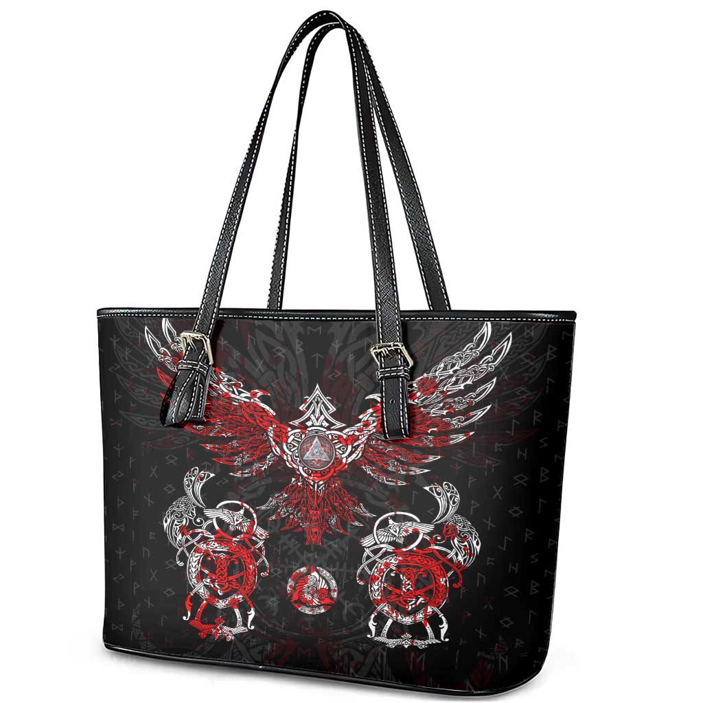 Raven And Norse Runes Leather Tote Bag Viking DT02