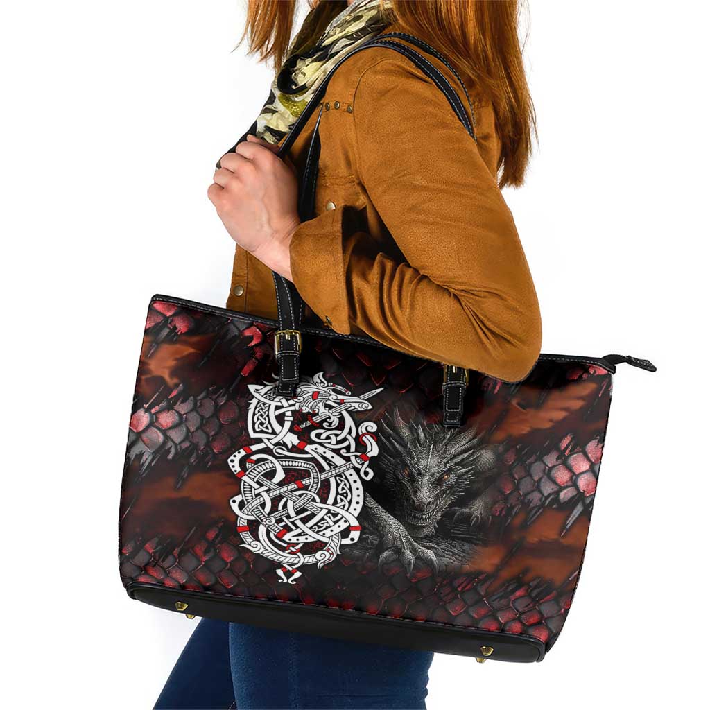 Viking Dragons Leather Tote Bag Norse Mythology DT02