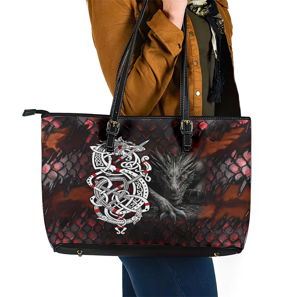Viking Dragons Leather Tote Bag Norse Mythology DT02