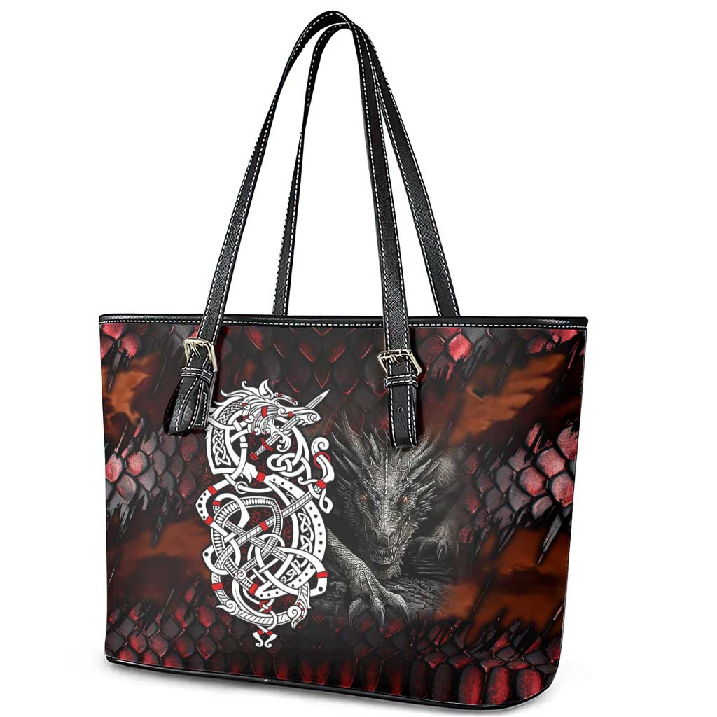 Viking Dragons Leather Tote Bag Norse Mythology DT02