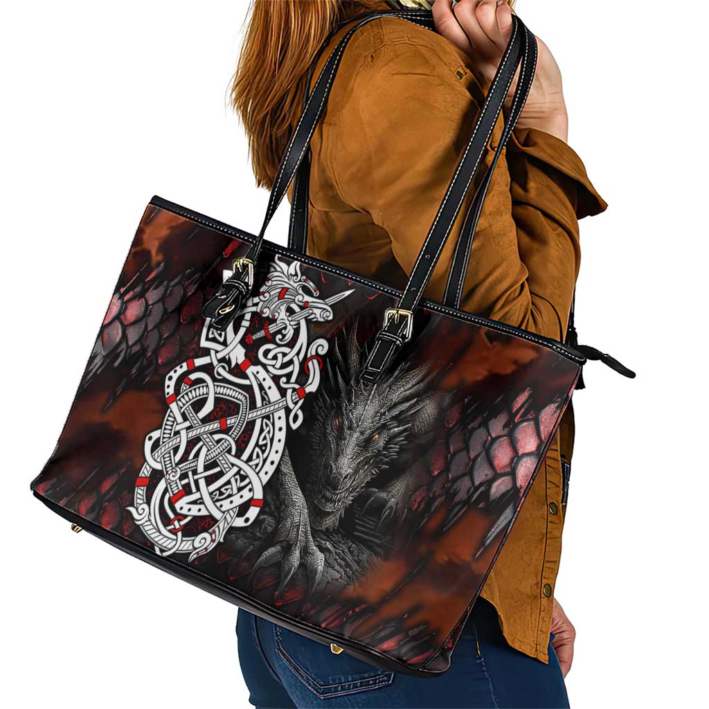 Viking Dragons Leather Tote Bag Norse Mythology DT02