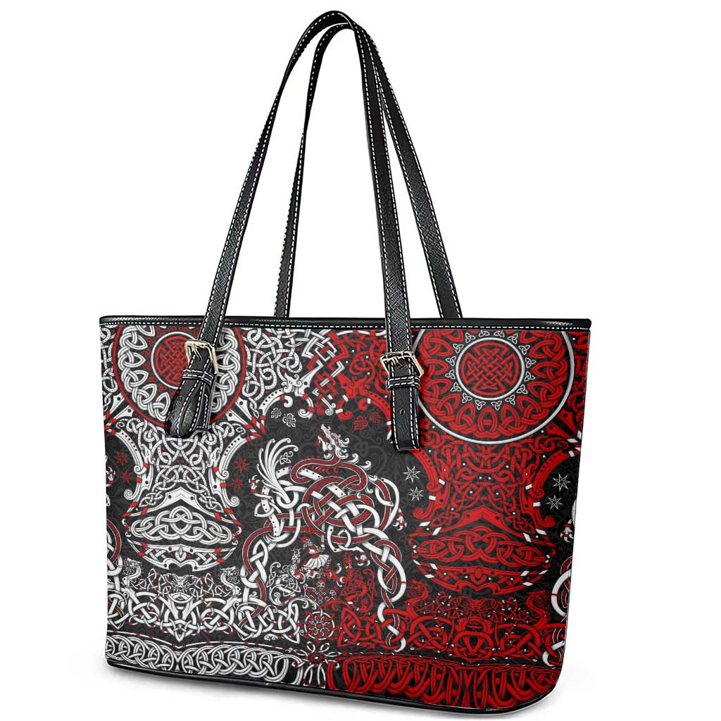 Viking Warrior And Viking Dragons Leather Tote Bag DT02