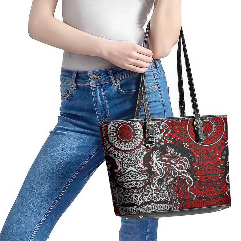 Viking Warrior And Viking Dragons Leather Tote Bag DT02
