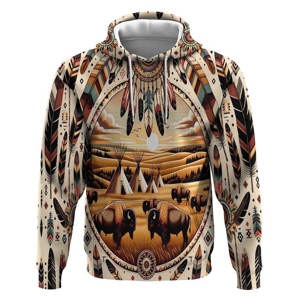 Native American Life Hoodie Teepee Village With Buffalo Bison DT02