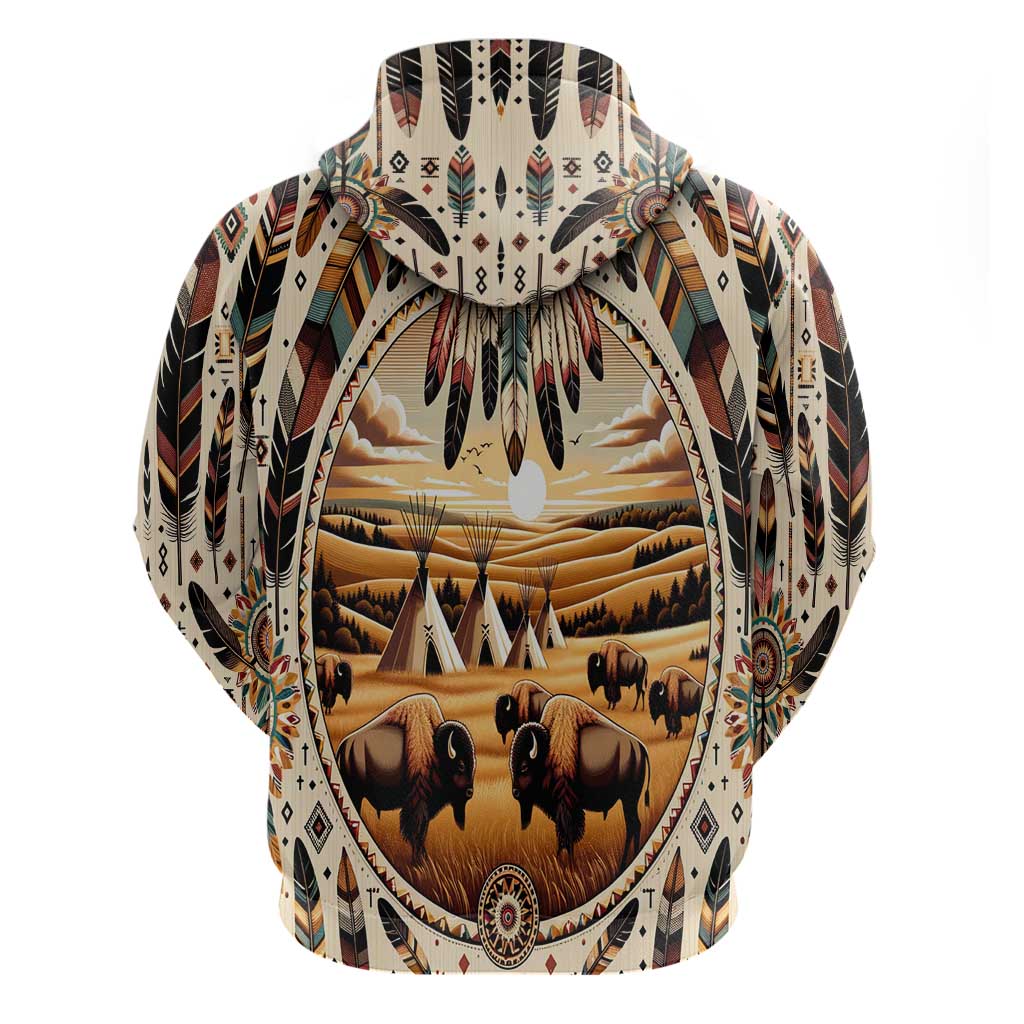 Native American Life Hoodie Teepee Village With Buffalo Bison DT02