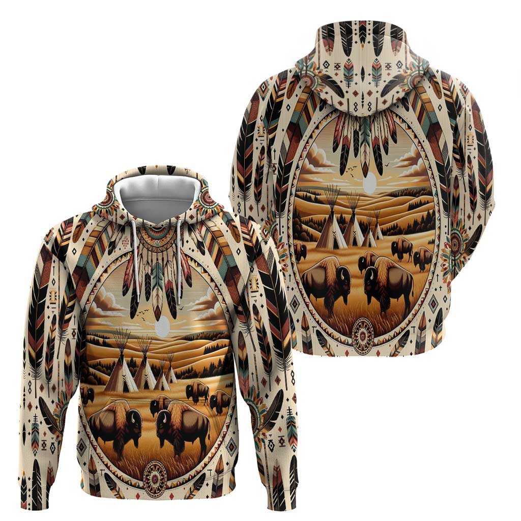Native American Life Hoodie Teepee Village With Buffalo Bison DT02
