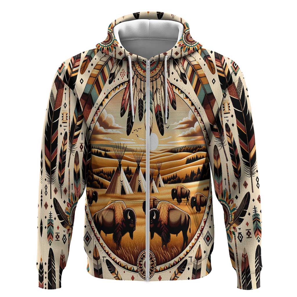 Native American Life Hoodie Teepee Village With Buffalo Bison DT02