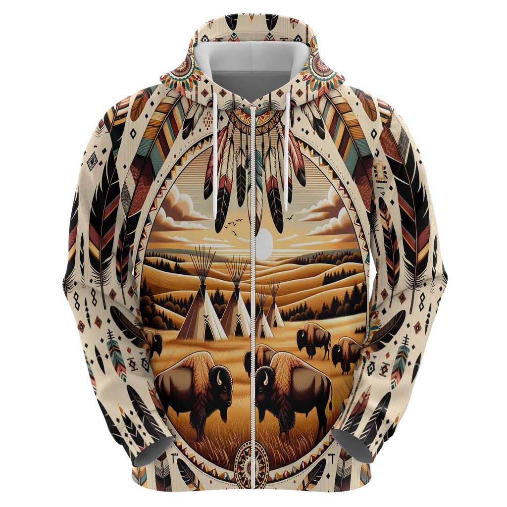 Native American Life Hoodie Teepee Village With Buffalo Bison DT02