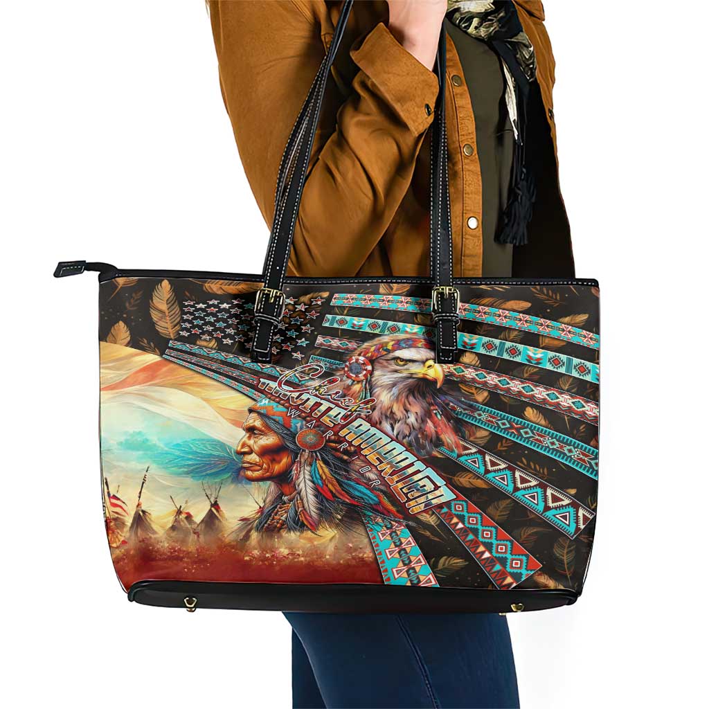 American Indian Warrior Chiefs Leather Tote Bag DT02