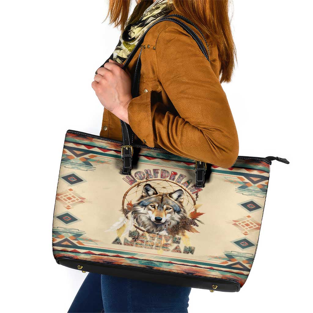 Native American Wolf Dreamcatcher Leather Tote Bag Vintage Style DT02