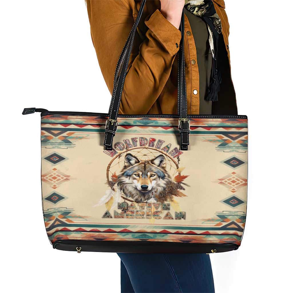Native American Wolf Dreamcatcher Leather Tote Bag Vintage Style DT02