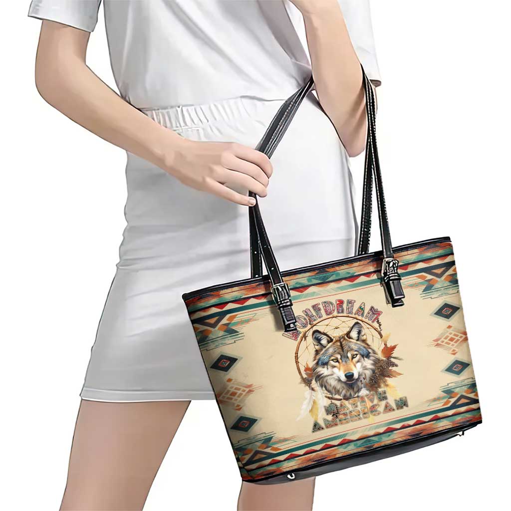 Native American Wolf Dreamcatcher Leather Tote Bag Vintage Style DT02