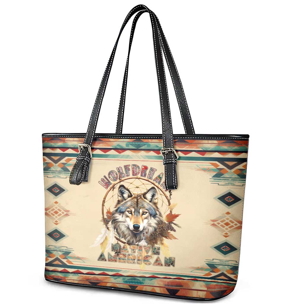 Native American Wolf Dreamcatcher Leather Tote Bag Vintage Style DT02