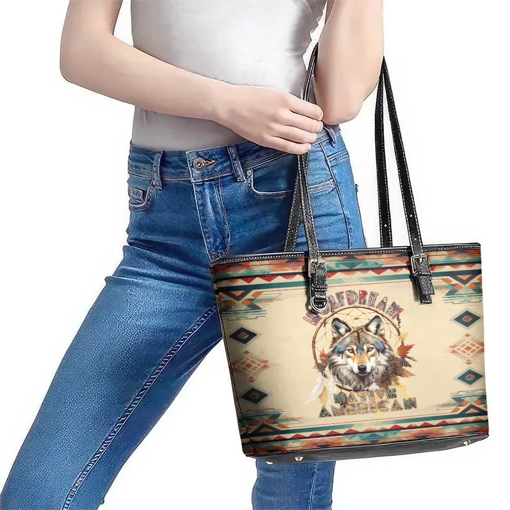 Native American Wolf Dreamcatcher Leather Tote Bag Vintage Style DT02