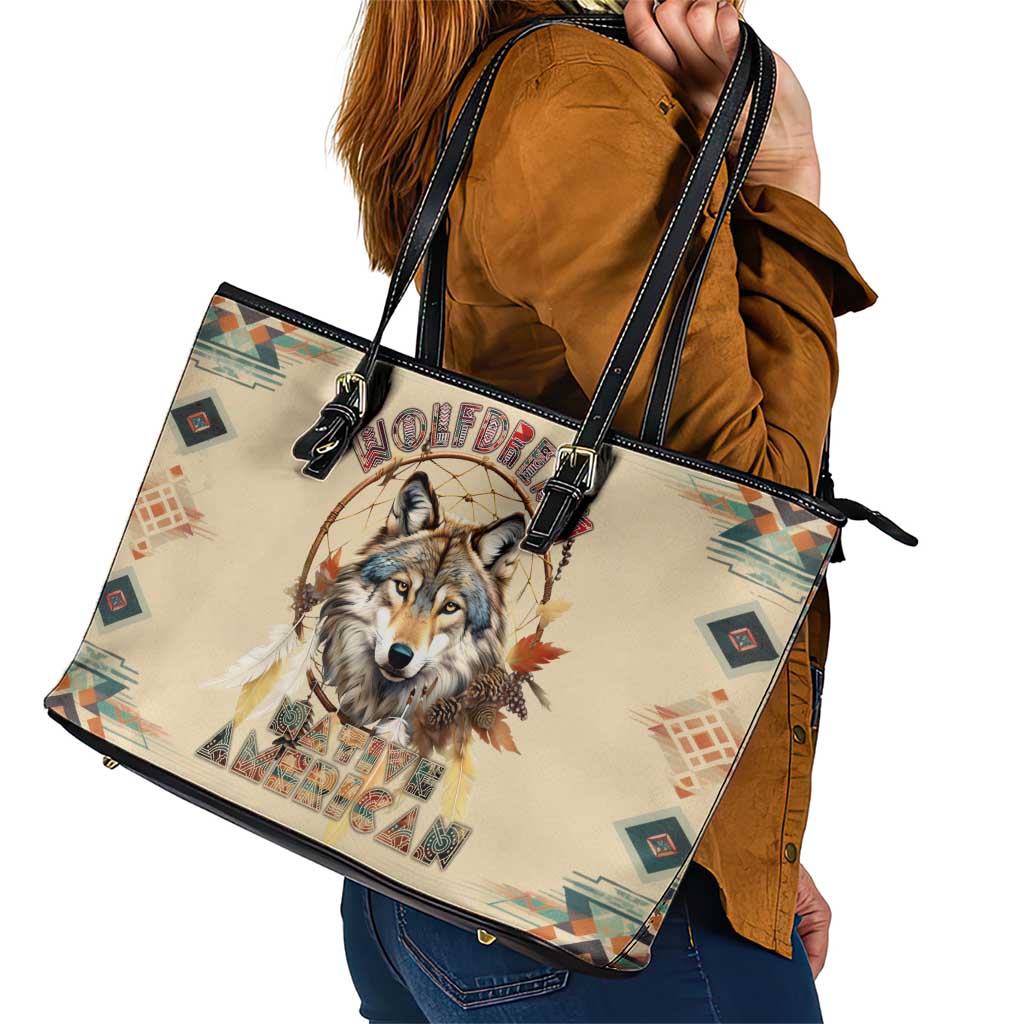 Native American Wolf Dreamcatcher Leather Tote Bag Vintage Style DT02