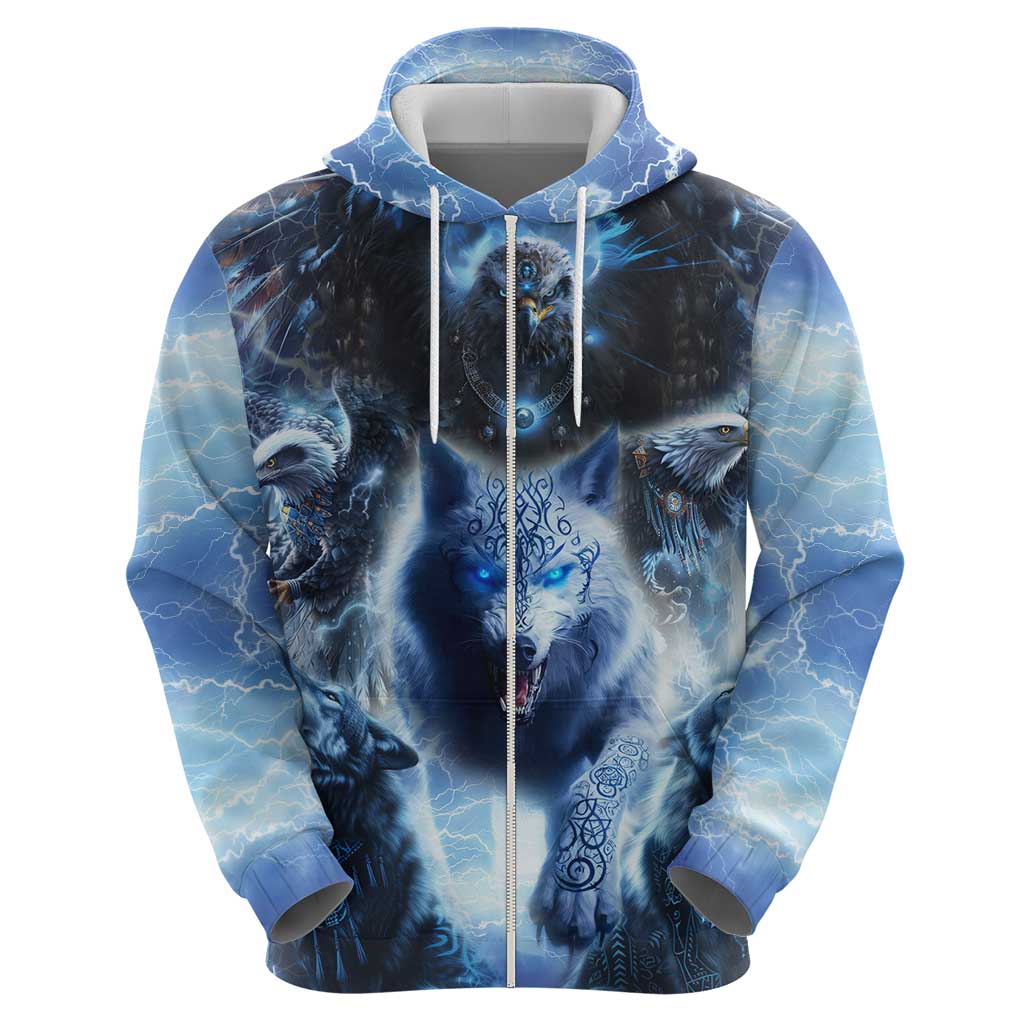 Native American Wolf And Eagle Hoodie Thunder Style DT02