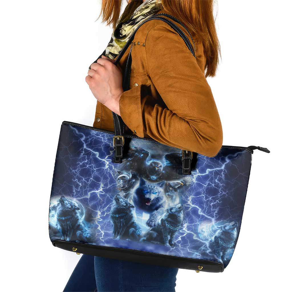 Native American Wolf And Eagle Leather Tote Bag Thunder Style DT02