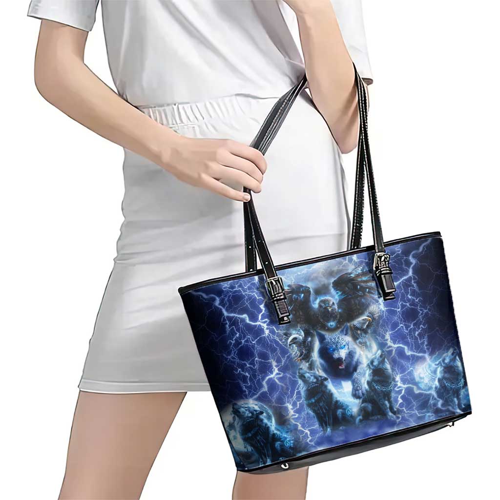 Native American Wolf And Eagle Leather Tote Bag Thunder Style DT02