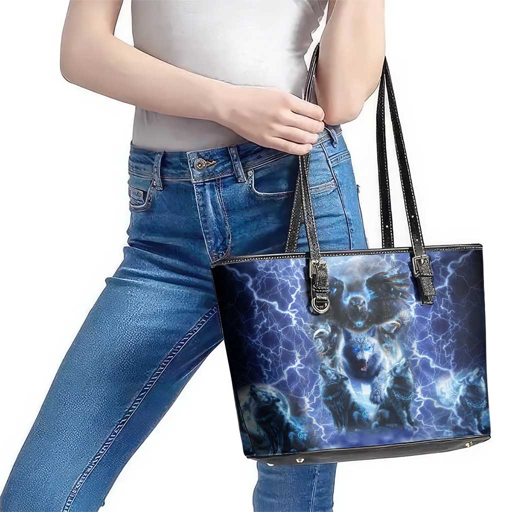 Native American Wolf And Eagle Leather Tote Bag Thunder Style DT02