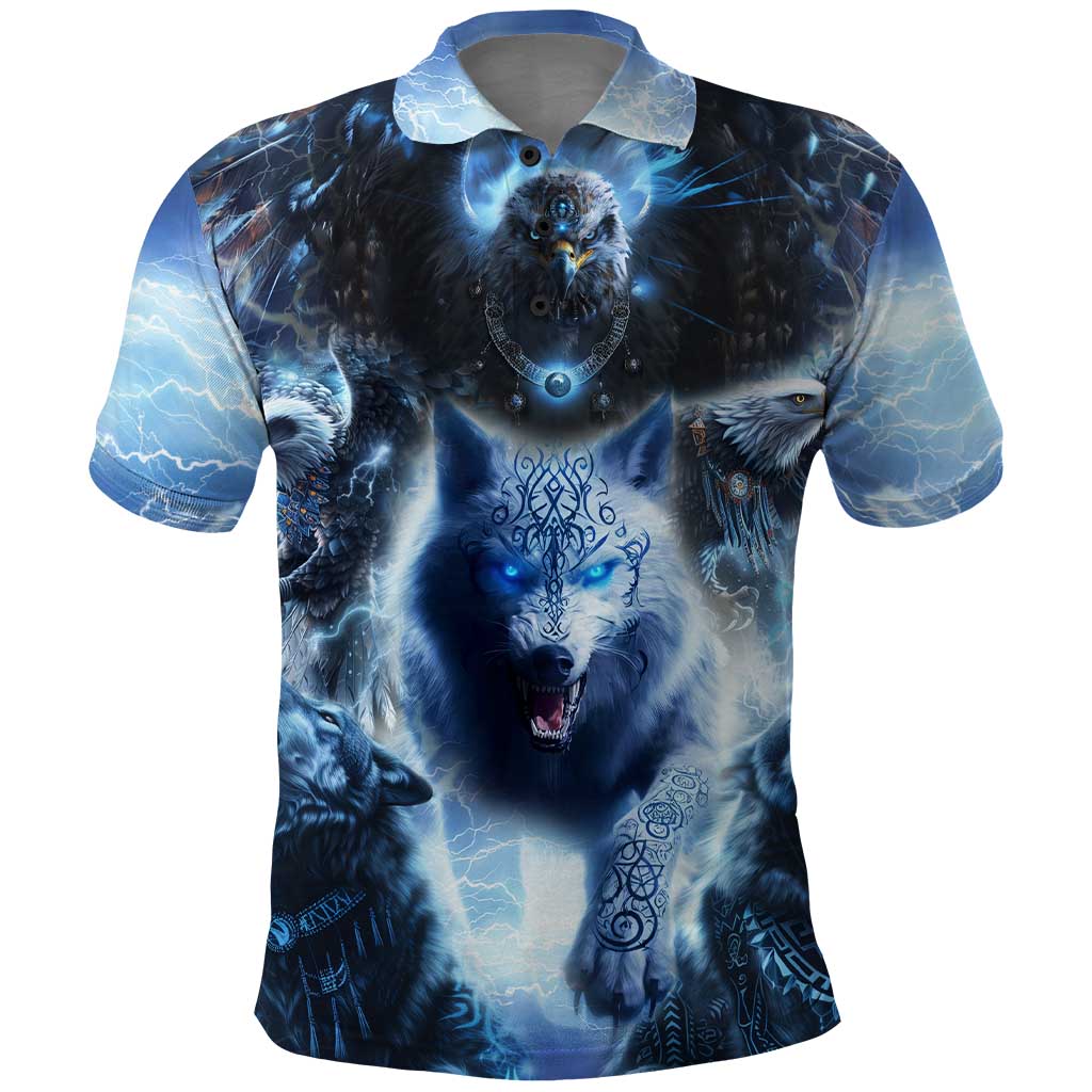 Native American Wolf And Eagle Polo Shirt Thunder Style DT02