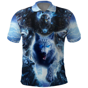 Native American Wolf And Eagle Polo Shirt Thunder Style DT02