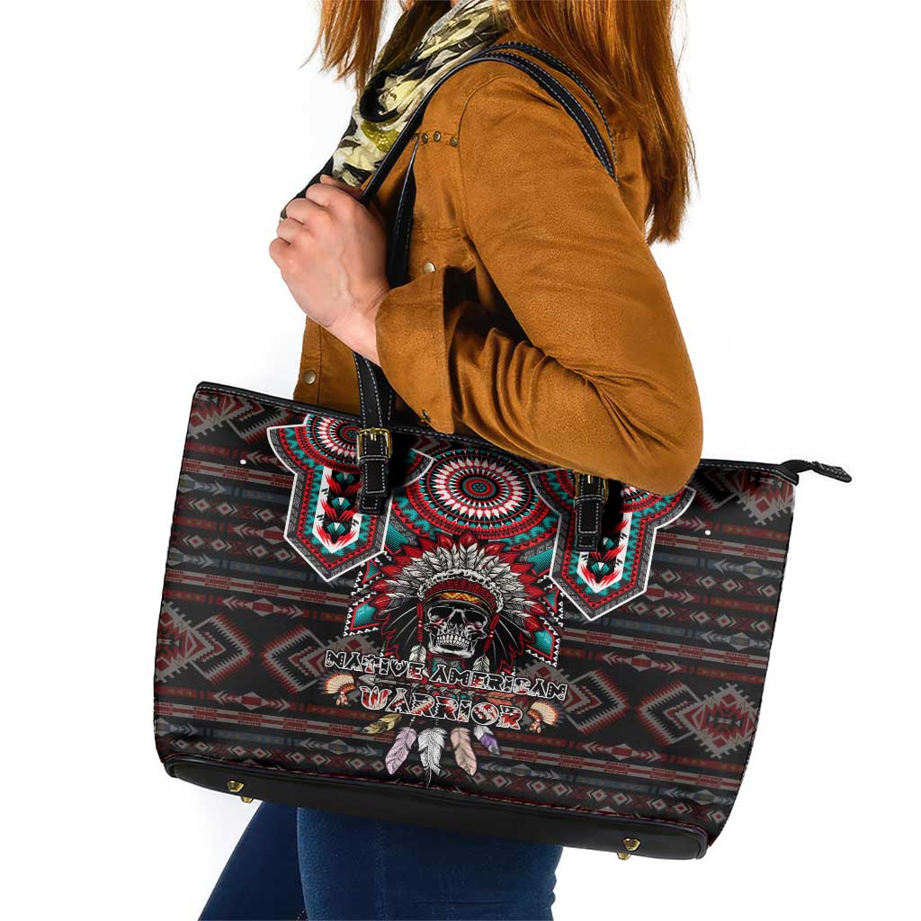 Native American Indian Warrior Skull Leather Tote Bag DT02