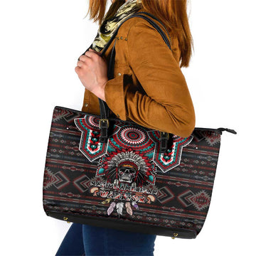 Native American Indian Warrior Skull Leather Tote Bag DT02