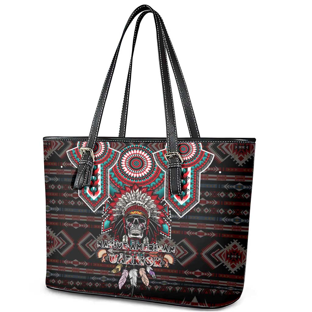 Native American Indian Warrior Skull Leather Tote Bag DT02