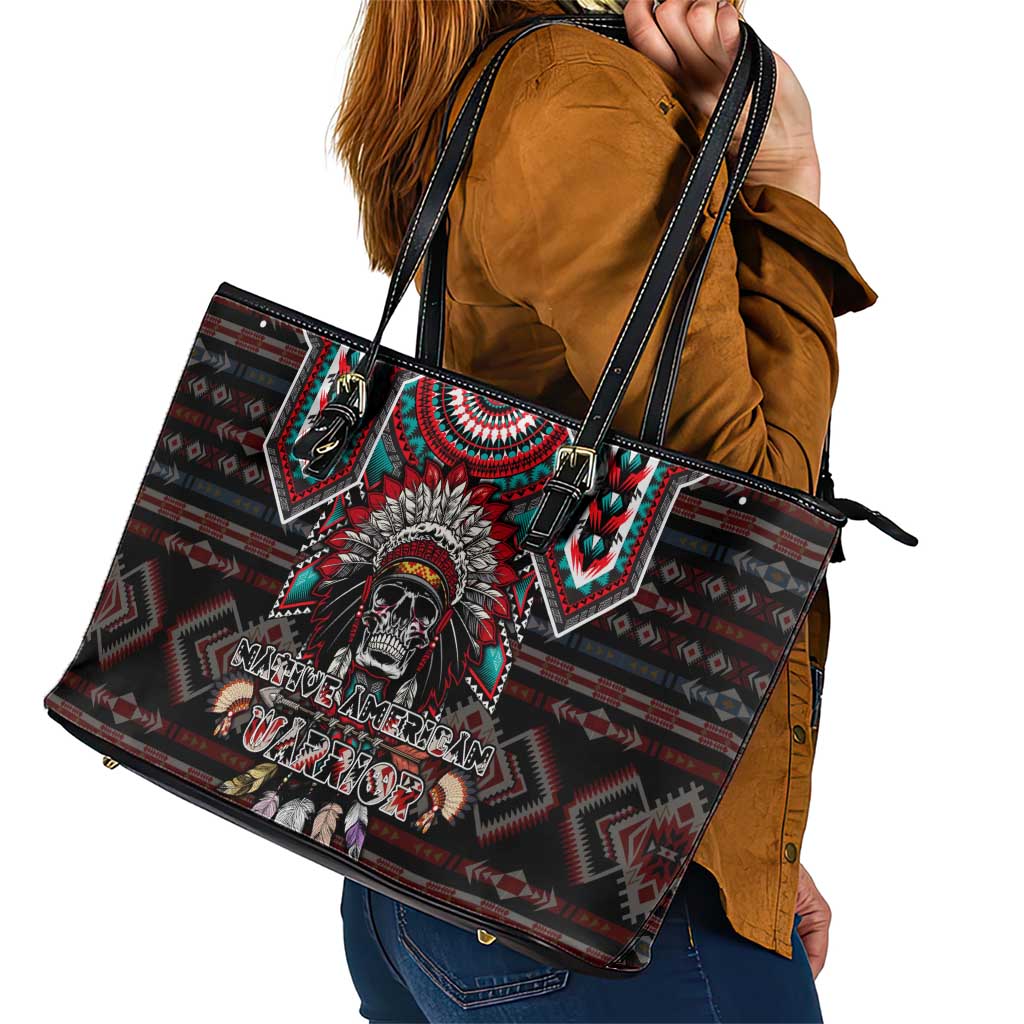 Native American Indian Warrior Skull Leather Tote Bag DT02