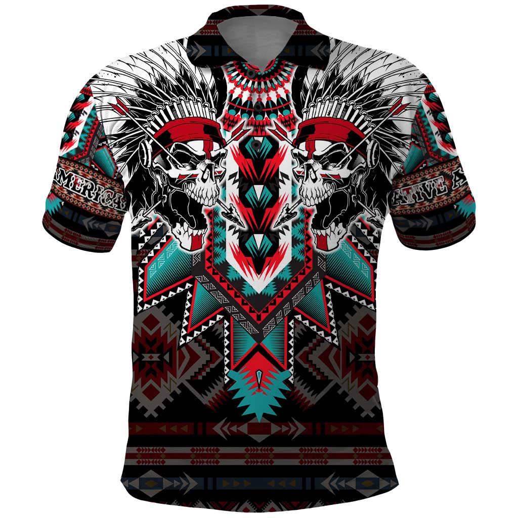 Native American Indian Warrior Skull Polo Shirt DT02