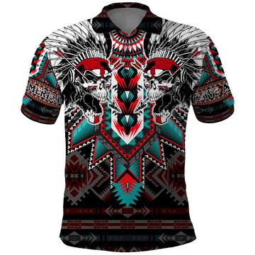 Native American Indian Warrior Skull Polo Shirt DT02