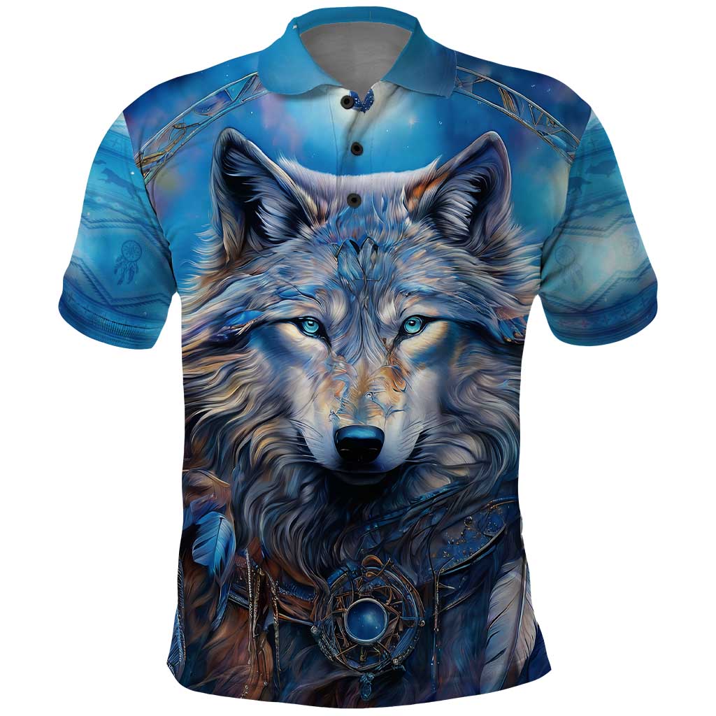 Beautiful Native American Wolf Polo Shirt Galaxy Art DT02