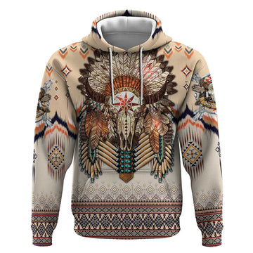 Native American Hoodie Buffalo Skull DT02