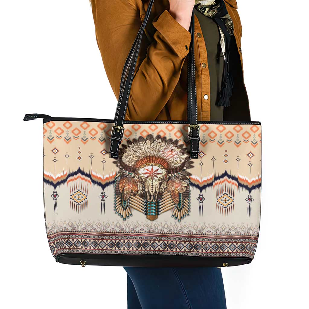 Native American Leather Tote Bag Buffalo Skull DT02
