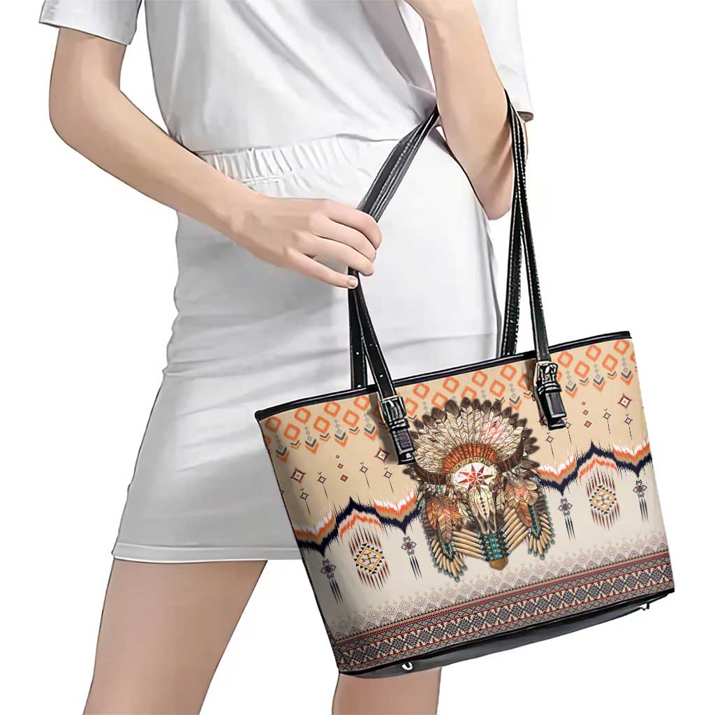 Native American Leather Tote Bag Buffalo Skull DT02