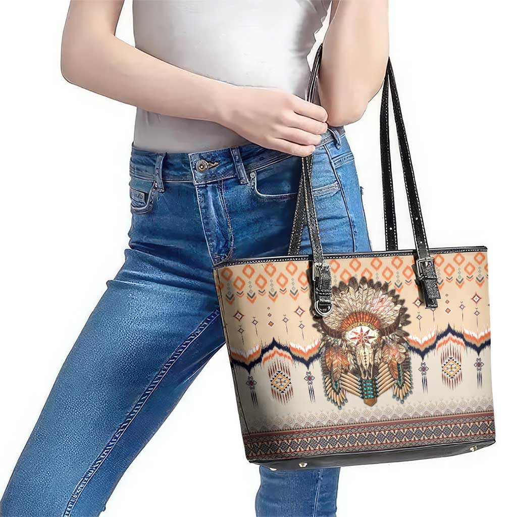 Native American Leather Tote Bag Buffalo Skull DT02