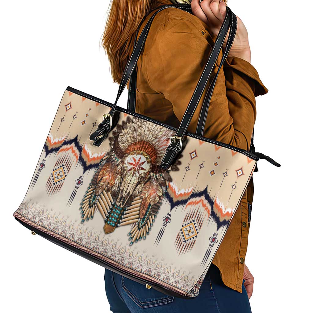 Native American Leather Tote Bag Buffalo Skull DT02