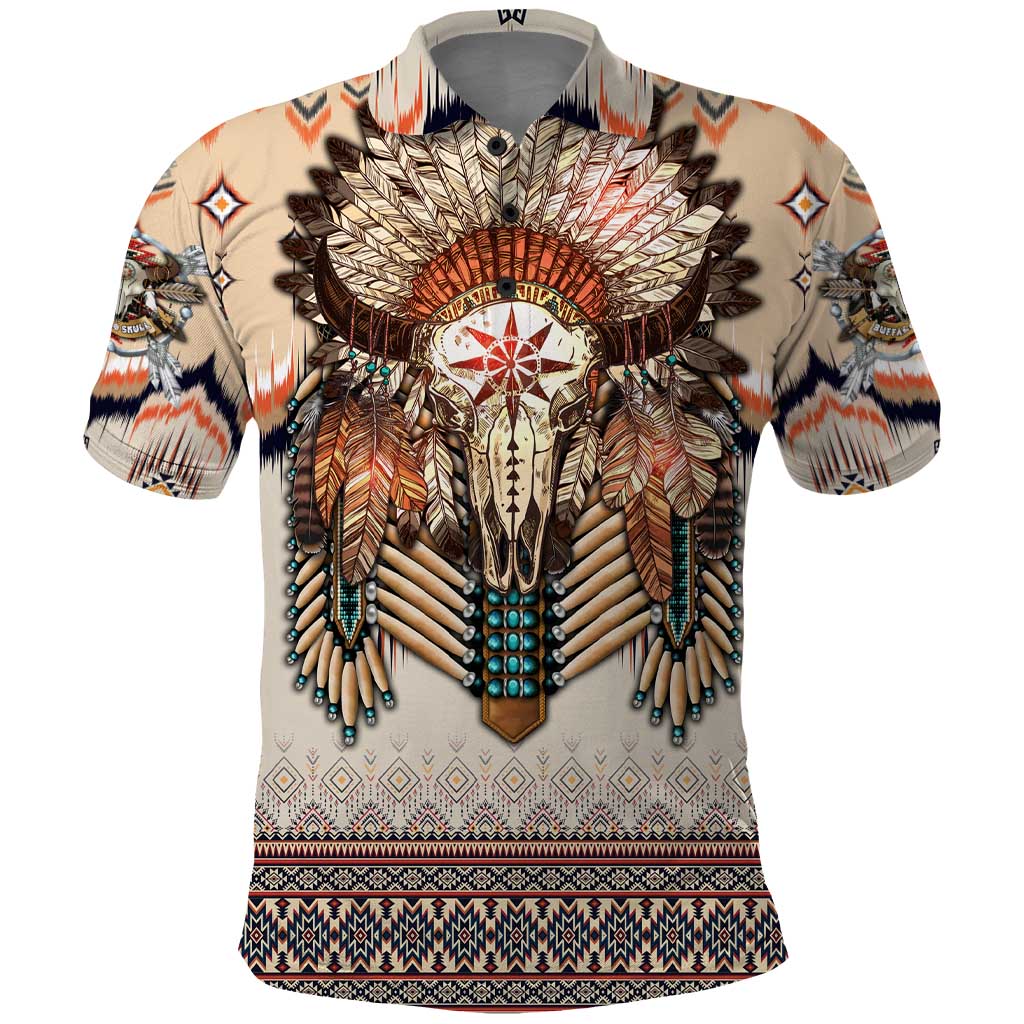 Native American Polo Shirt Buffalo Skull DT02