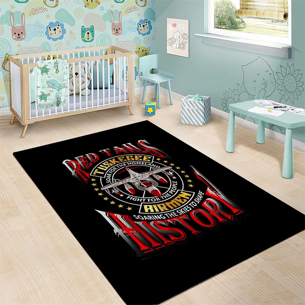Red Tails Tuskegee Airmen Area Rug Black History Fighter Plane Patriotic Tribute DT02